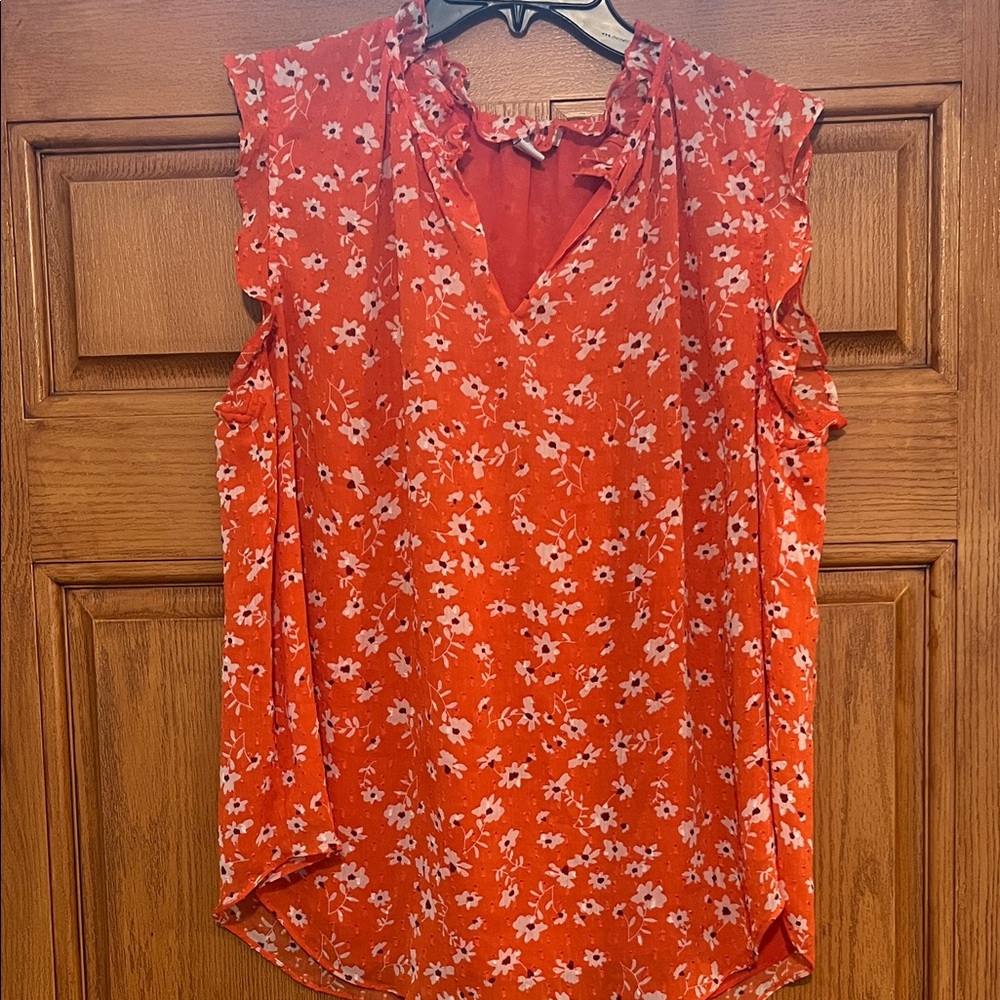 Carolina Belle Red Floral Ruffle-Trim Sleeveless Camisole